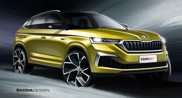 SKODA zeigt Designskizzen des neuen SUV-Coupés KAMIQ GT für China