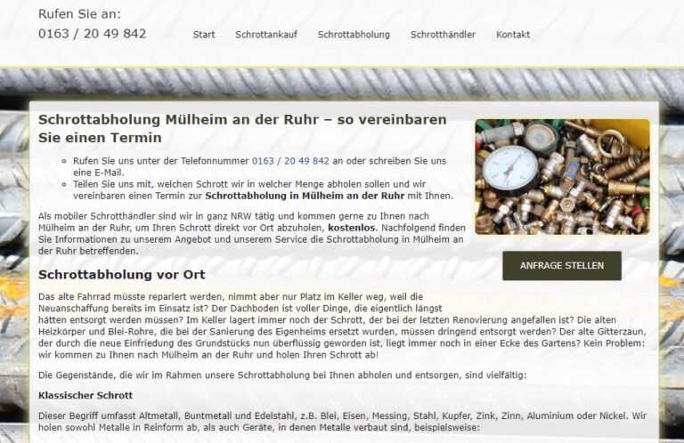 Schrottabholung in Mülheim an der Ruhr : Ihr starker Partner in der Altmetallsammlung in ganz Nordrhein-Westfalen
