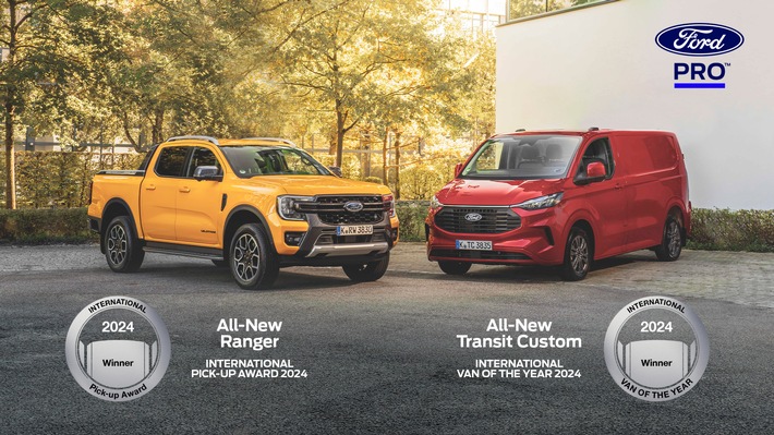 Doppelschlag von Ford Pro: Transit Custom als Transporter des Jahres, Ranger gewinnt Pick-up-Award